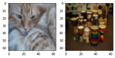 Two sample images from the training set, displayed side by side to check the data loaded correctly.
